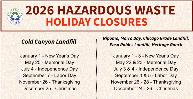 2026 Household Hazardous Waste Calendar