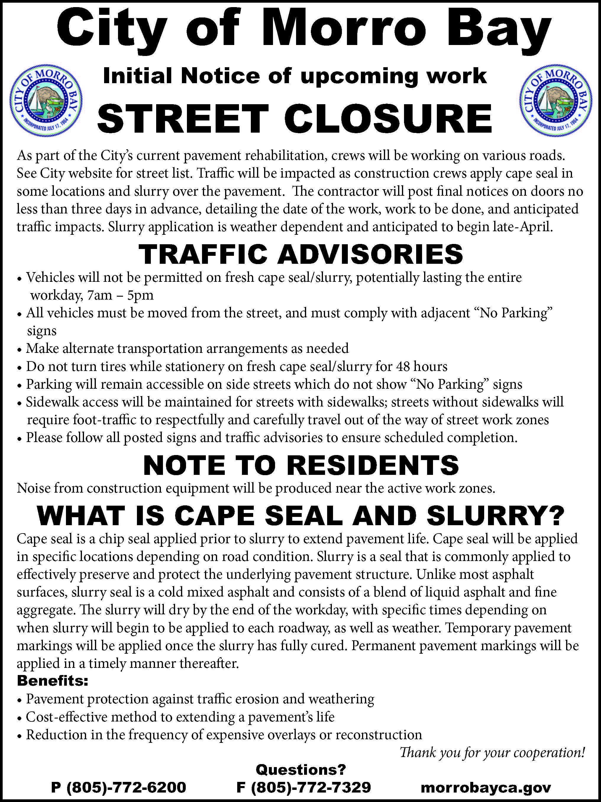 Pavement Rehabilitation Upcoming Street Closures