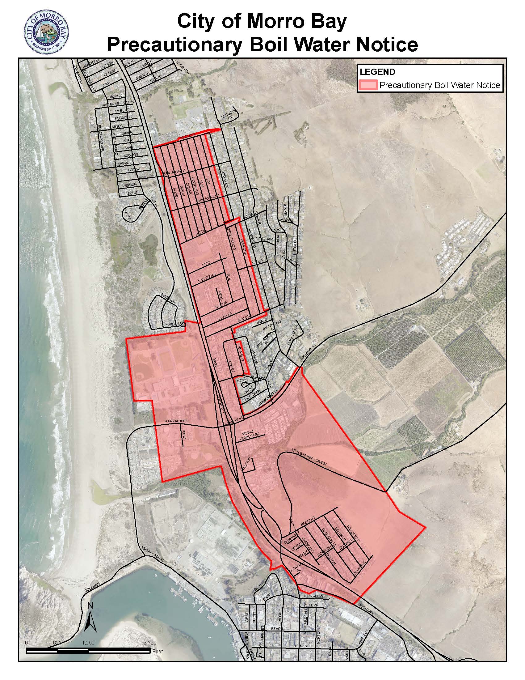 Map of Affected Boil Water Notice Area 10/6/25
