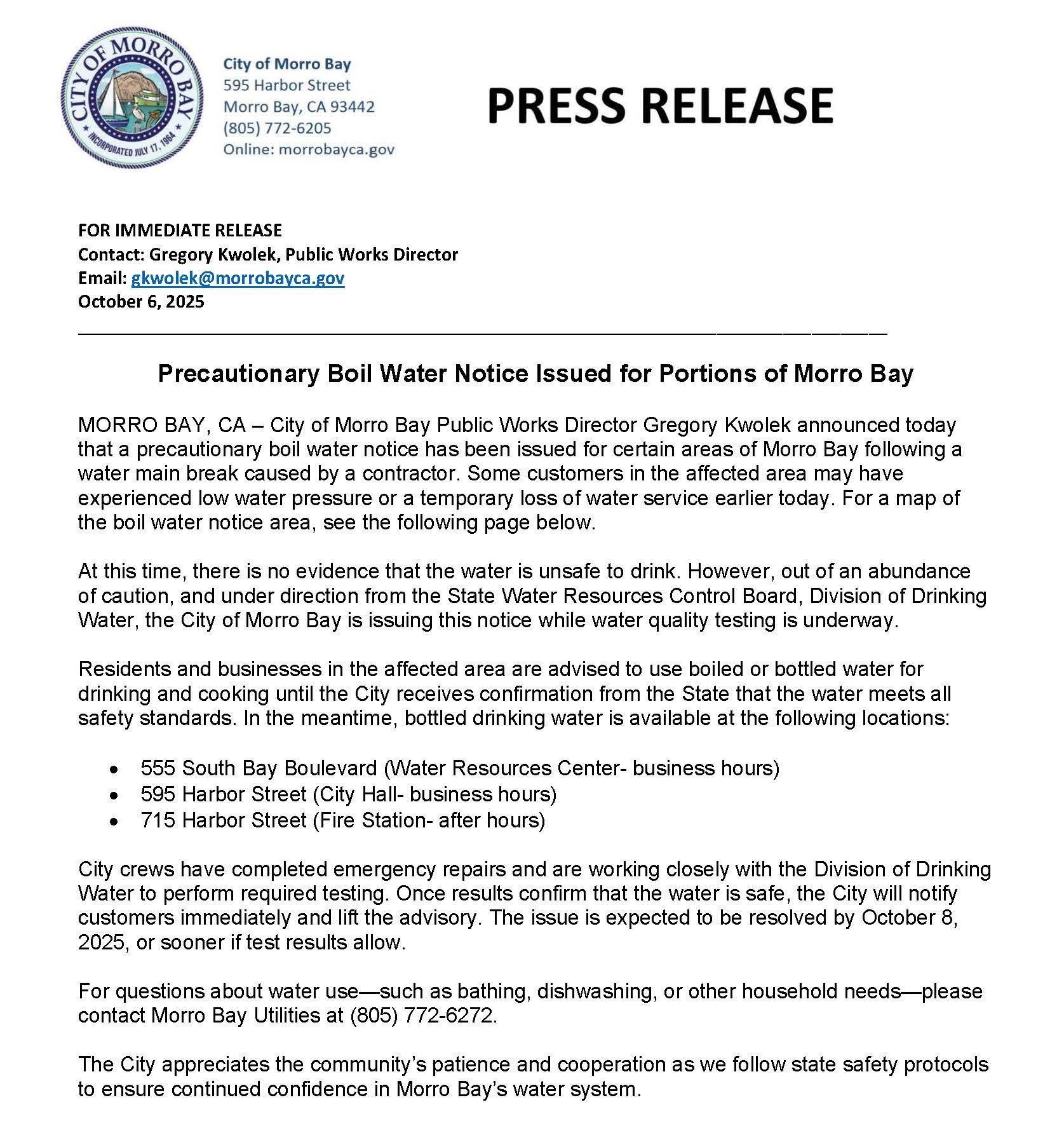 Boil Water Notice 10/6/25